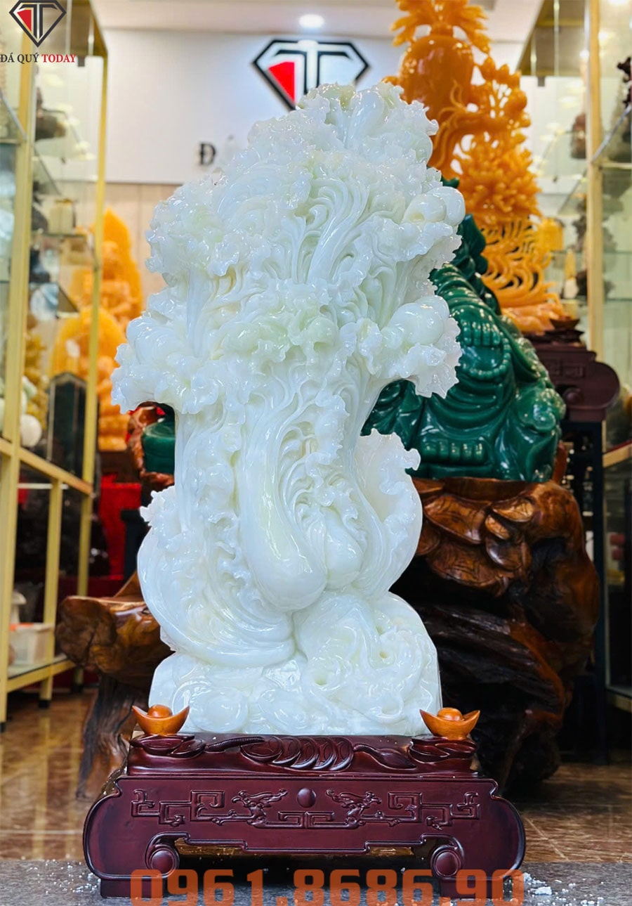Bắp cải phong thủy bằng ngọc onyx trắng