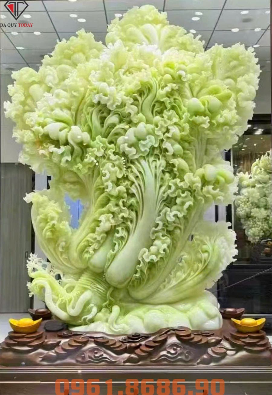 Bắp cải phong thủy bằng ngọc onyx xanh 183x38x238