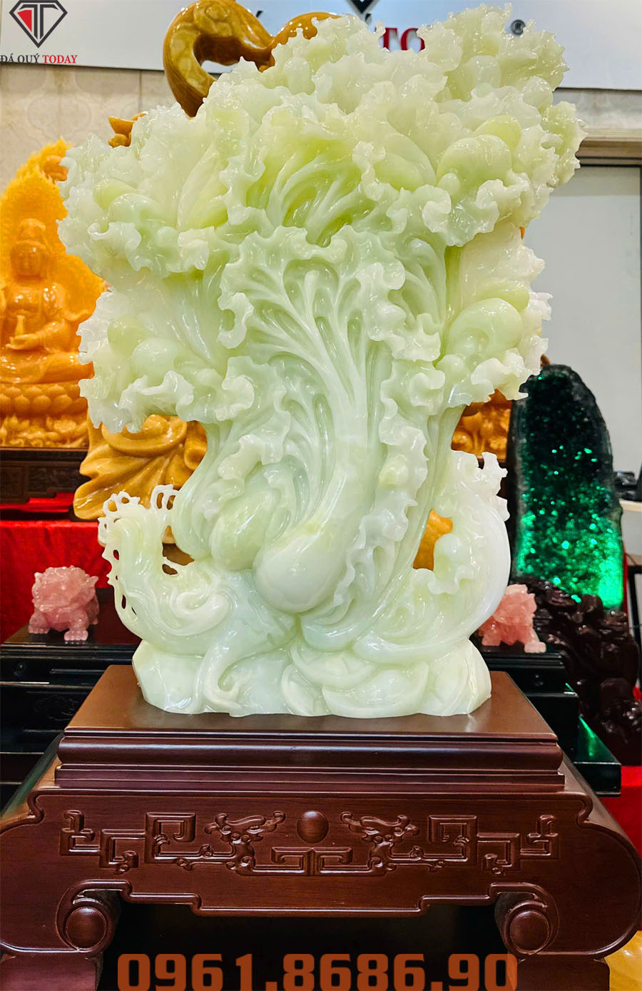 Bắp cải phong thủy bằng ngọc onyx 25x60x90