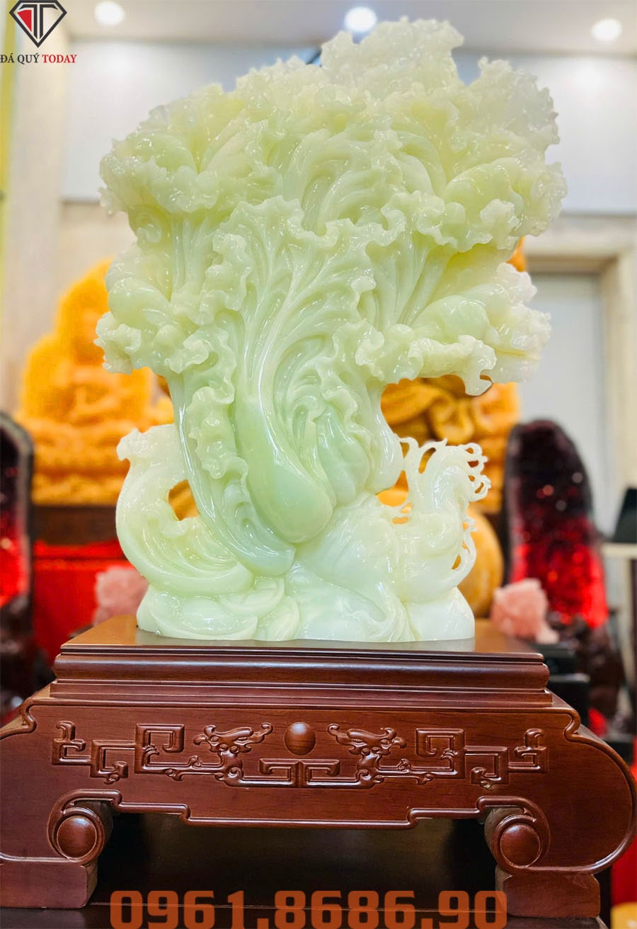 Bắp cải phong thủy bằng ngọc onyx 25x55x88